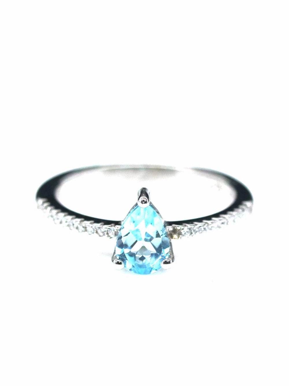 Exquisite Natural Sky Blue Topaz .83CT w/ Zircon 925 Sterling Silver Ring Sz 7